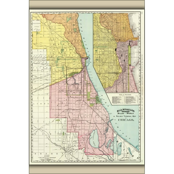 24"x36" Gallery Poster, 1897 Chicago Railroad Map