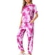 thumbnail image 4 of Conjunto de pijamas para mujeres INSPIRE CHIC, ropa de dormir suave, camiseta de teñido anudado con pantalones, atuendos de sudadera con bolsillo, 2XL Rosa, 4 of 6