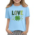 thumbnail image 3 of St. Patrick's Day Shirt for Girls Blue Shamrock Love Kids T-Shirt Cotton Short Sleeve Crewneck Tee,Size 3 T, 3 of 9