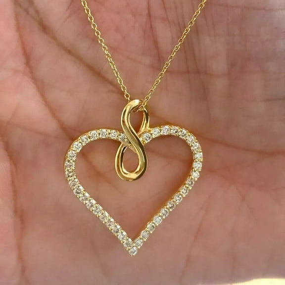 1Ct White Diamond Round Cut Women's Heart Shape Pendant 14K Yellow Gold Plated