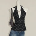 thumbnail image 4 of Afdoent Tank Tops For Women Tie Backless Crop Top Slim Fit Polka Dot Sleeveless Tank For Summer Camisole Fashion Beach Travel, 4 of 4