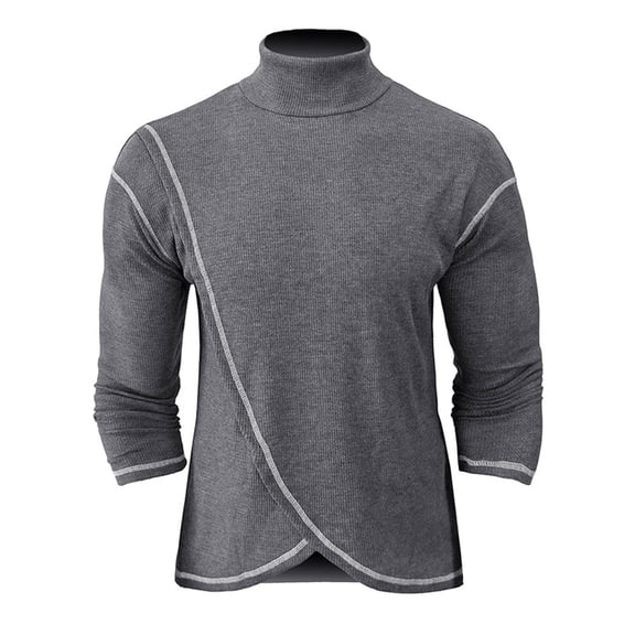 HOOMEUMY Mens Warm Pullover Knitwear Basic Long Sleeve Shirts Fashion 2025 Trendy Classic Solid Design Stand Collar Tops Slim Fit Blouse Casual Gray XXXL