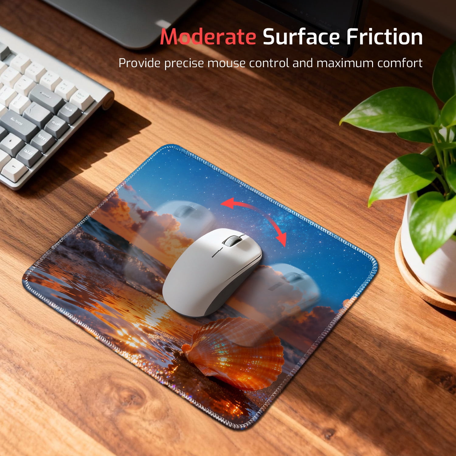 LIVEKEY Beach Sunset Glow Mouse Pad Non Slip Stitched Edge for Smooth Gaming and Office Use 26x21cm Ocean View Desk Mat