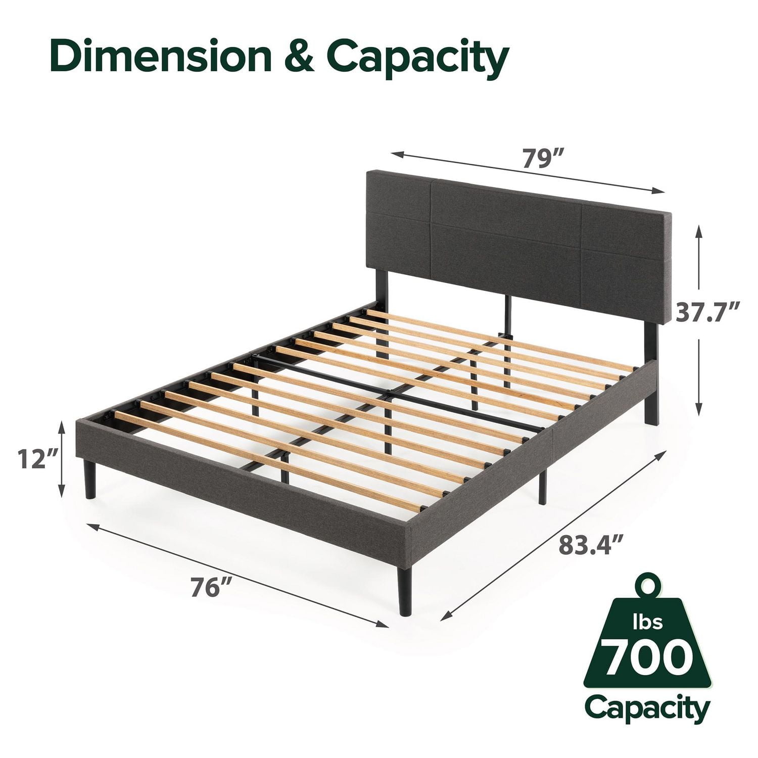 Zinus Denna 38 inch Upholstered Platform Bed Frame with Headboard