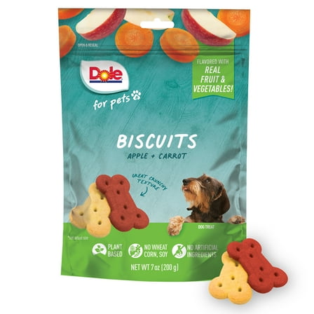 Dole Apple & Carrot Dog Biscuit Treats, Flavored with Real Fruit and Veggies, No Wheat, Corn, Soy, or Artificial Ingredients, Assorted Bag, 7oz