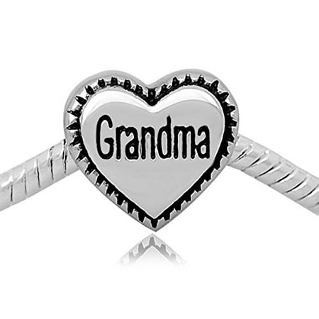 Buckets of Beads Stainless Steel Grandma Heart Charm Bead Fits Pandora Troll Biagi Zable Chamilia And