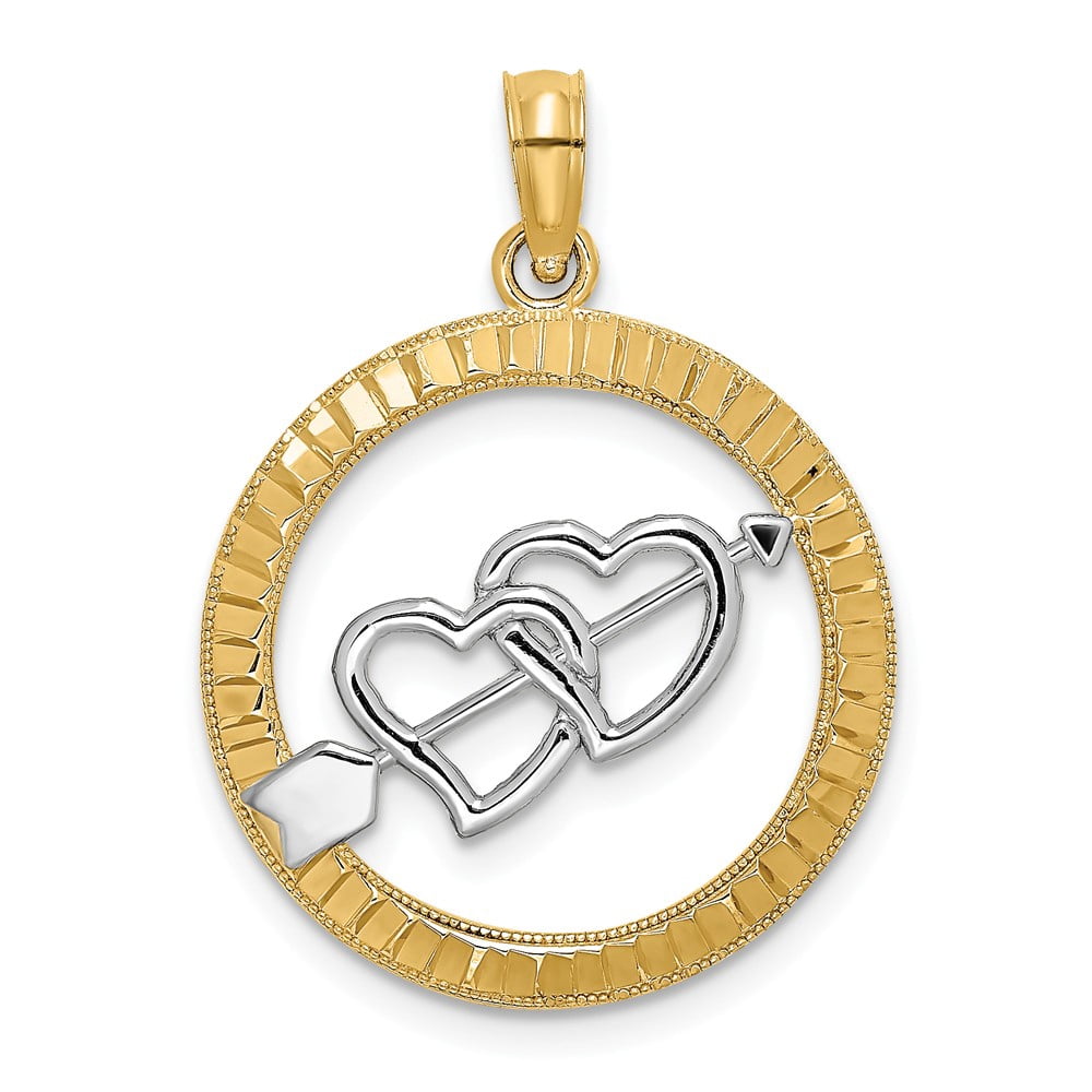FB Jewels 14k White and Yellow Two Tone Gold Double Hearts with arrow ...