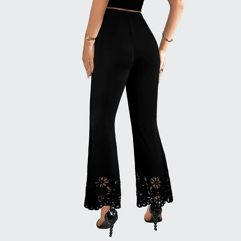 cFmduc Womens Lace Crochet Flare Pants Casual High Waisted