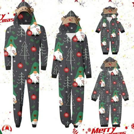 

Pxxlle Christmas Family Matching Pajamas Onesies Comfy Zip Up Xmas Pjs Sets with Hood Fashion Gnomies Graphic Loungewear Adult and Children Holiday Sleepwear for Kids