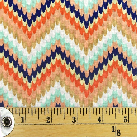 Fabric Creations Colourful Scalloped Chevrons Fat Quarter Pre-Cut Fabric - 18" x 21" / 45cm x 53cm