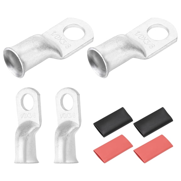 4 Pcs 1/0 AWG - 3/8" Tinned Copper Cable Lugs, Battery Cable End with 4pcs Heat Shrink