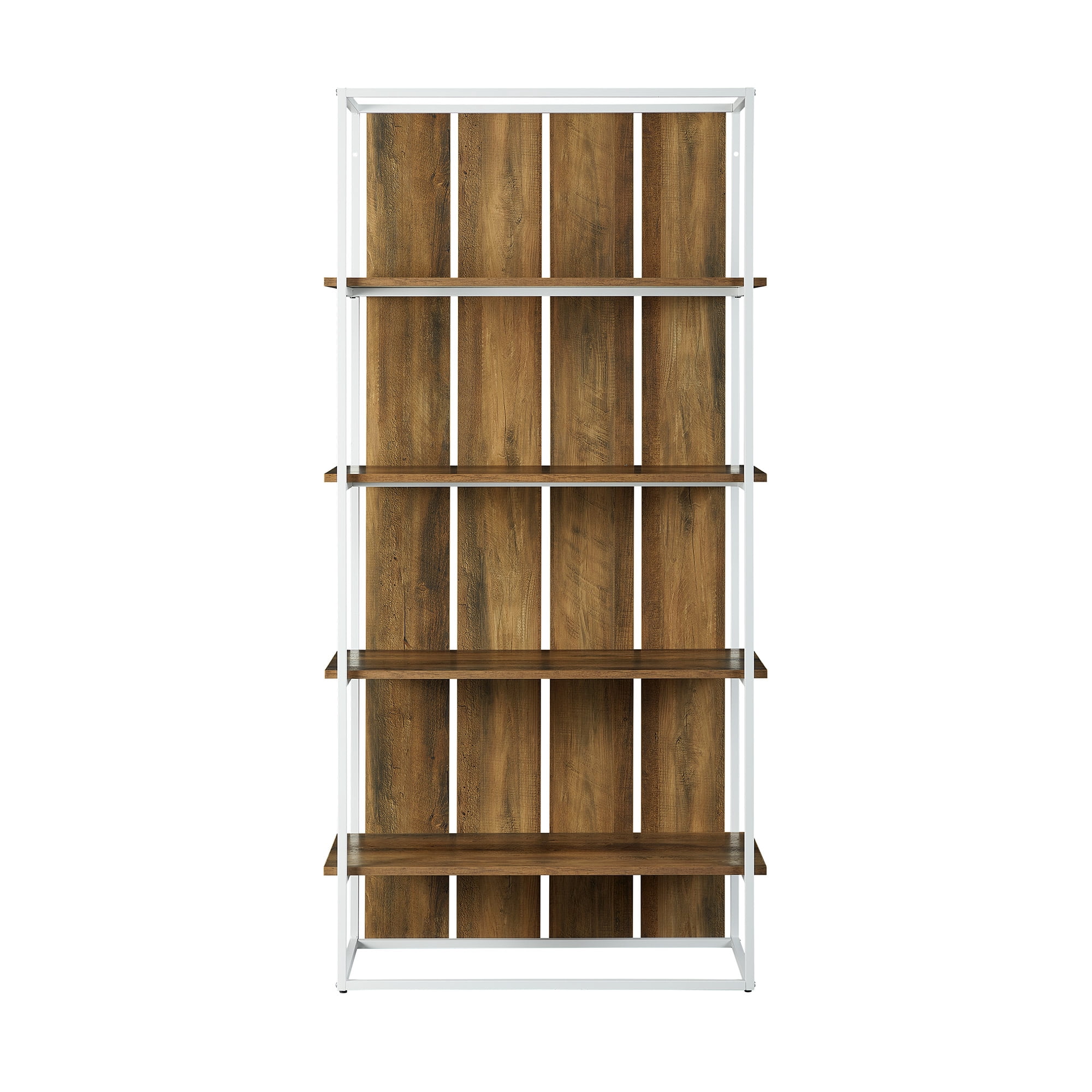 Woven Paths 64" Farmhouse 4 Shelf Bookcase, Reclaimed Barnwood/White