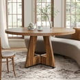 thumbnail image 5 of LITTLE TREE Round Dining Table for 4-6 People, 47 Inches Dining Room Table with Wooden Pedestal Base, Brown Dinner Tables, Circle Kitchen Tables for Dining Room, Kitchen, Living Room(Table Only), 5 of 8