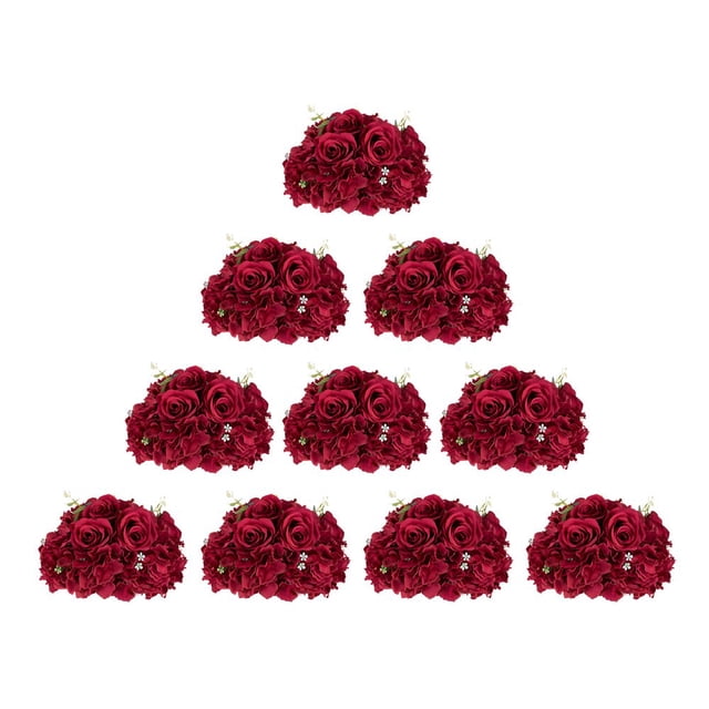 CHOK Artificial Flower Kissing Balls for Wedding Table Centerpieces 10Pcs 14.2 Large White Fake Roses Hydrangea Flower Arrangement