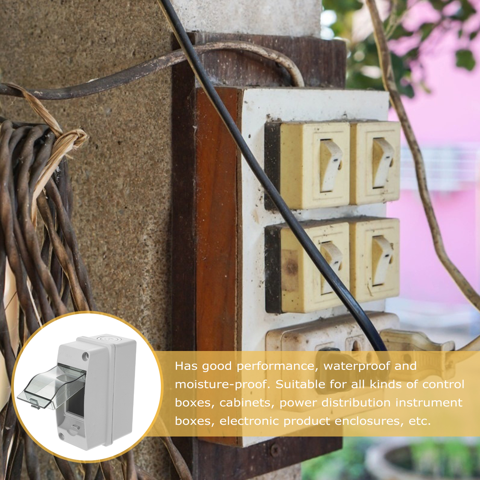 2-Way Outdoor Distribution Box with Transparent Cover, IP65 Electrical Box for Wall-Mounted , Indoor & Outdoor Use