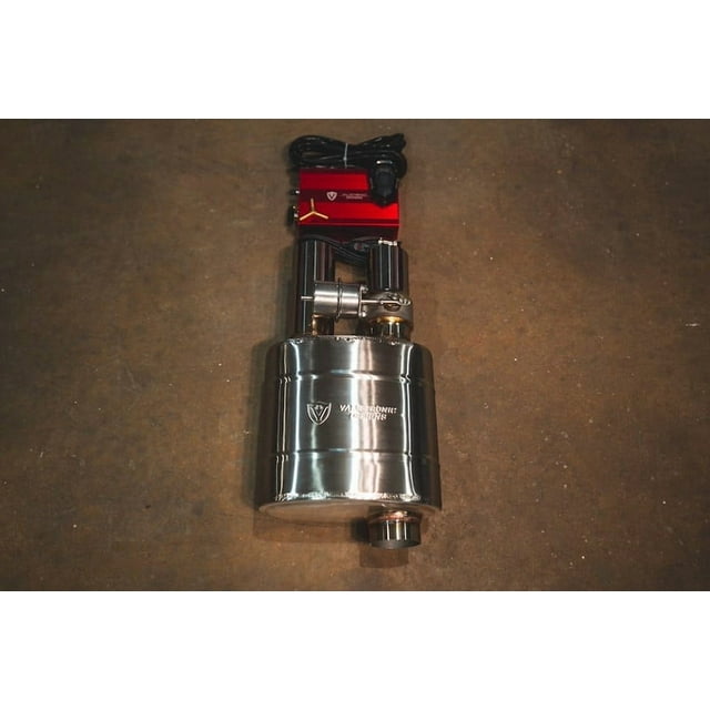 Valvetronic Design Exhaust Muffler UVM.76MM.DUALOUT.X1 Single 3 Inch Offset Inlet; Dual 3 Inch Offset Outlet; 18-1/2 Inch Overall Length