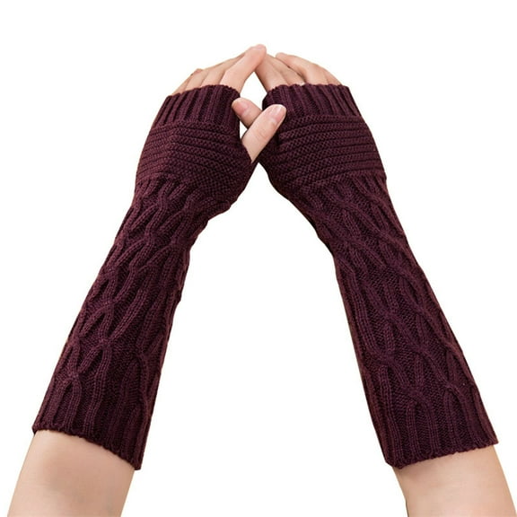 XMMSWDLA Winter Knit Warm Long Glove Thumbhole Fingerless Gloves Arm Warmers Glove For Women Fingerless Gloves For Women Wine