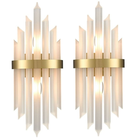 Modern Gold Wall Sconces 2-Light Frosted Glass Wall Light 2 Pack