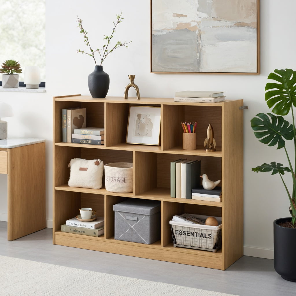Demi Bonn 3-Tier Open Bookcase, 8-Cube Floor Standing Storage Shelves Display Cabinet, Free-standing Bookshelf, Yellow
