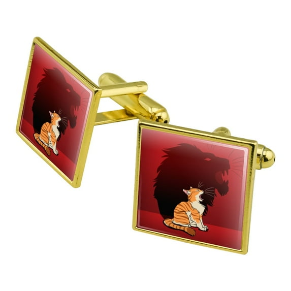 Little Kitten Lion Roar Square Cufflink Set - Silver or Gold