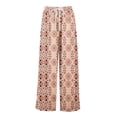thumbnail image 5 of Summer Bohemian Wide Leg Lounge Pants Women Retro Patchwork Print Elastic Drawstring Waist Flowy Palazzo Pants with Storage Pockets Pink 2XL, 5 of 8