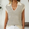 thumbnail image 4 of tarylea Womens Tops Knitted Stripe Sleeveless Turn down Collar V Neck Blouse Casual Loose Comfy Summer Tops, 4 of 6