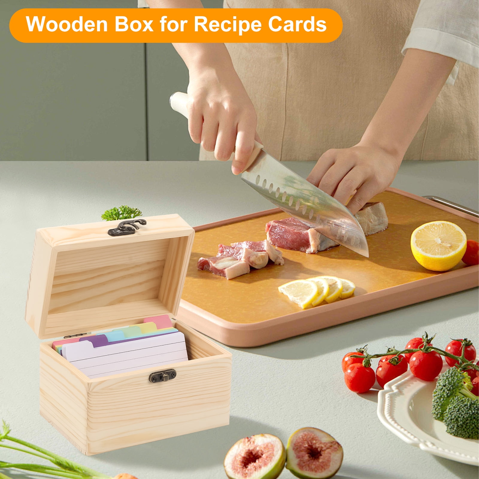 Index Card Holder 15*10*10.4CM, 150 Pcs Heavy-Duty Index Card Business Card Organizer Wooden Recipe Box with Dividers Flash Card Holder