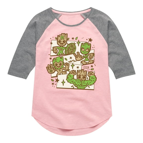 Marvel Guardians of the Galaxy - Groot Characters - Toddler And Youth Girls Shirt Tail Raglan