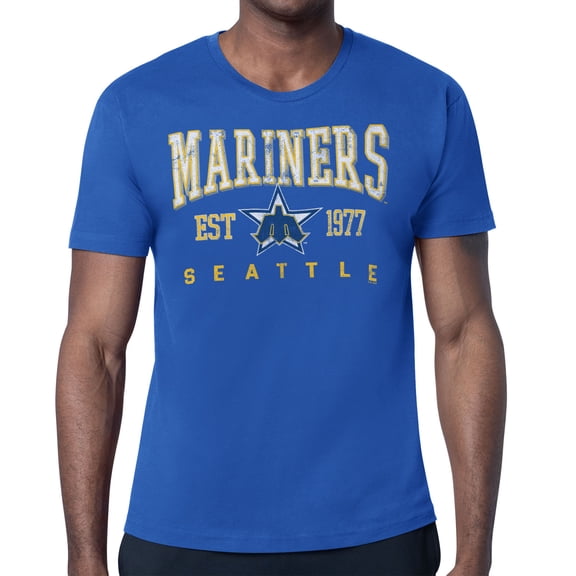 Men's-Starter Royal Seattle Mariners Distressed Logo T-Shirt