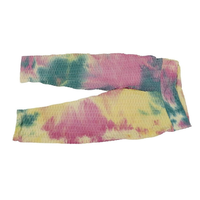 Women Tummy Control Workout Leggings High Waist Purple Yellow Tie Dye Butt Lifting Yoga Pants M size
