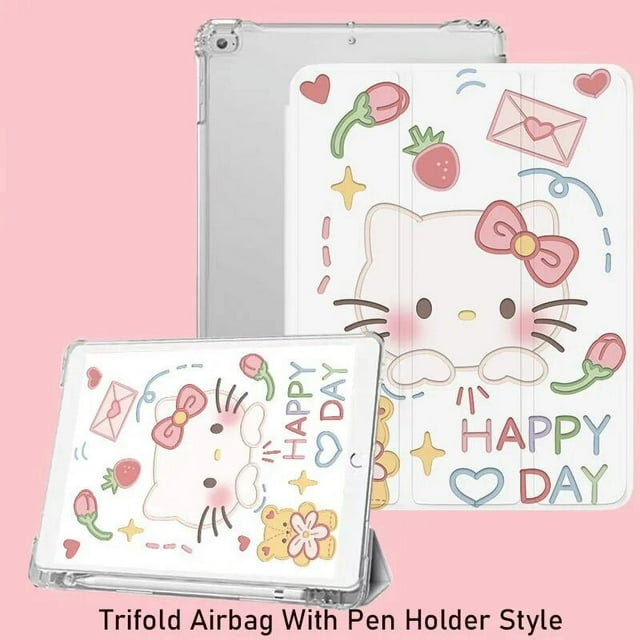 Kawaii Hello Kitty Cartoon Case For iPad 10th 7th 8th 9th Gen Case For iPad Pro 11 Mini 6 5 4 Air 4 5 Silicone Protective Cover Gift Festivals