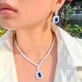 thumbnail image 3 of Dainty Dark Blue Cubic Zircon Baguette Necklace Earrings Women Party Jewelry Set, 3 of 8