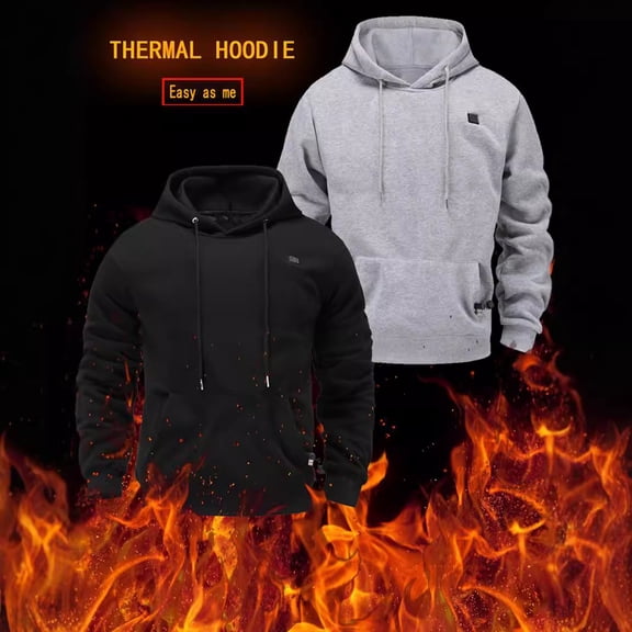Heated Hoodie for Men, Electric Heating Sweatshirt with Fleece Lining, Winter Thermal Pullover Sweater (Not Include Battery) Gray 4XL