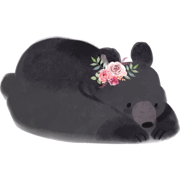 Kids Bedroom Nursery Black Bear Decoration Multicolored Flower Accessory Design Removable Vinyl Wall Decal - 19" x 30" Home Living Room Adhesive Brown Grizzly Bear Decor Forest Animal Wall Sticker