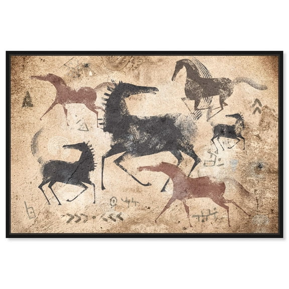 Cave Drawing Horses Canvas Farm Animals Art by Art Remedy, Black Frame, 15 x 10