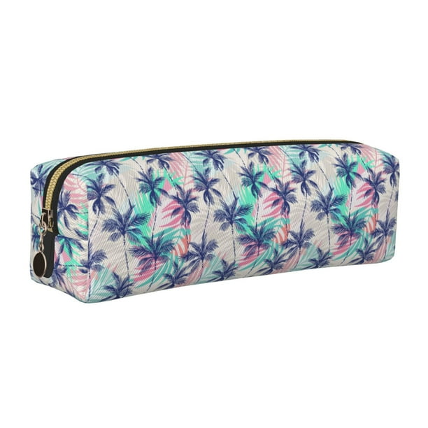 Easygdp Palm Leaves para Estuche de Lápices de Cuero, Estuche de Papelería de Cuero, Estuche de Gran Capacidad con Cremallera