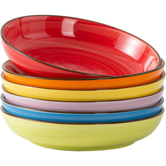Pasta Bowls Set of 6 30 oz Ceramic Shallow Bowls Serving Bowls Pasta Plates and Salad Bowls Microwave Dishwasher Safe Soup Bowls Assorted Colors Christmas Day Gift