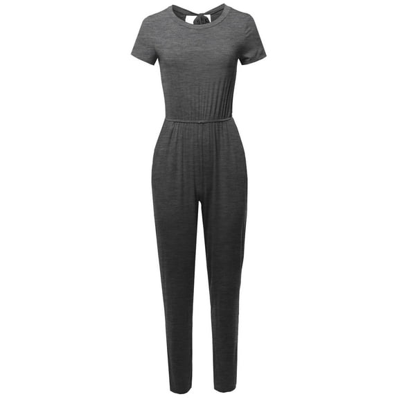 FashionOutfit Women's Causal Short Sleeves Open Back Romper Jumpsuit