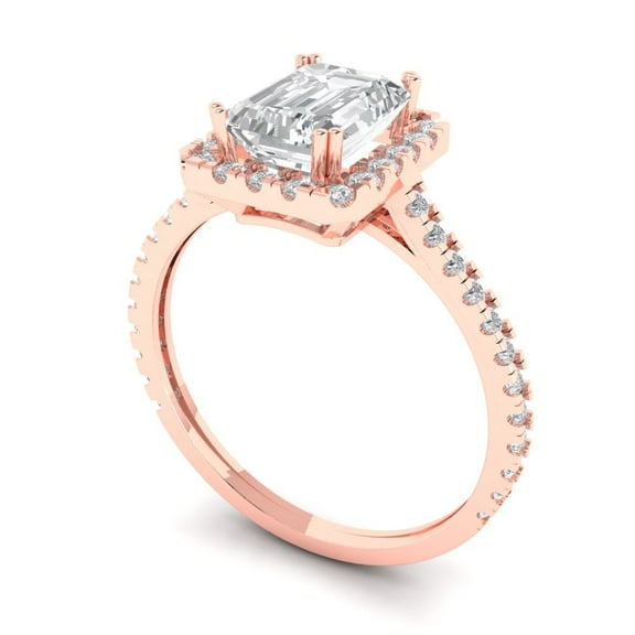 1.86 ct Emerald Cut White Sapphire Solitaire with Accents Engagement Ring for Women in 18K Rose Gold