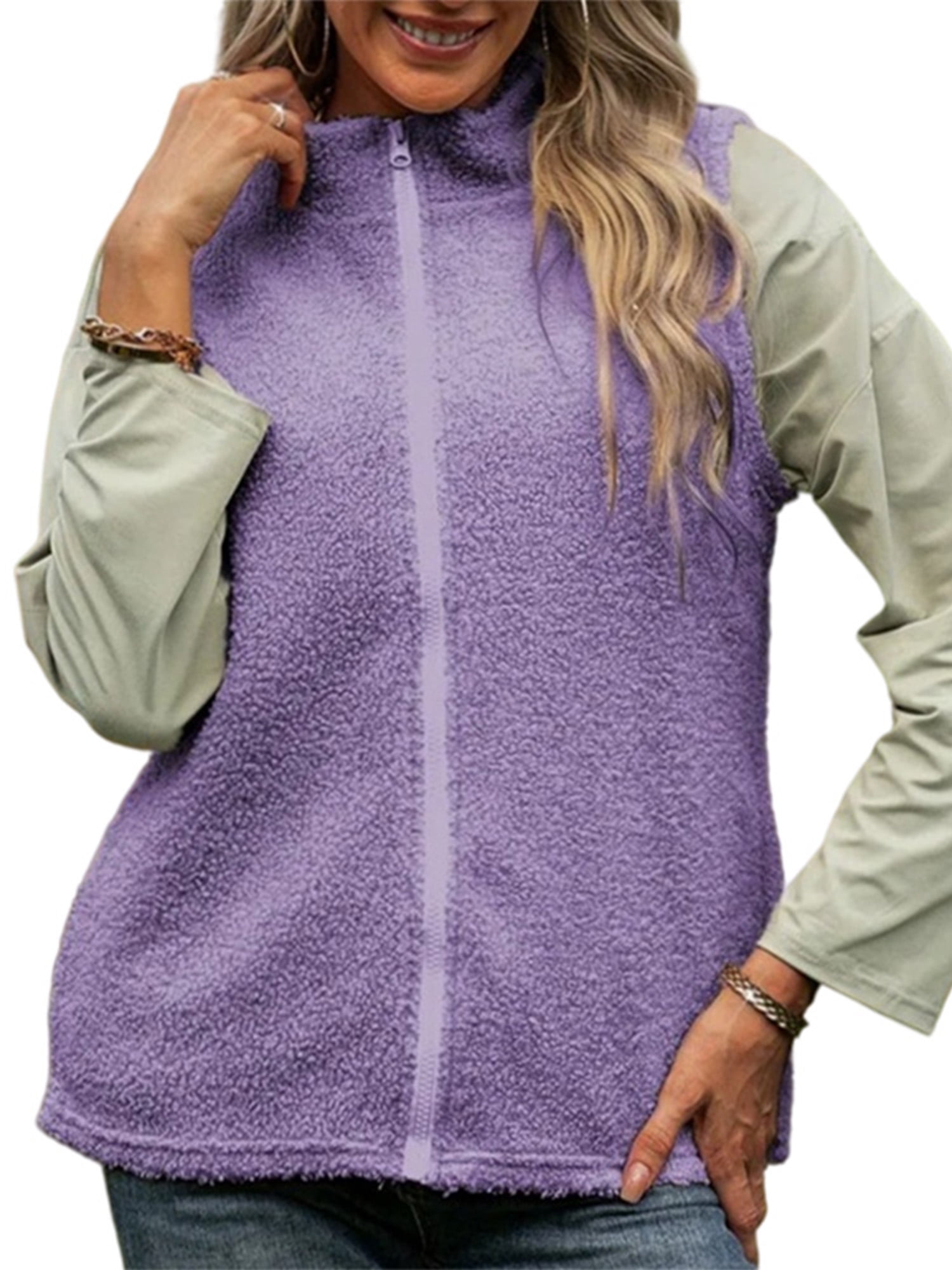 purple sleeveless fleece jacket