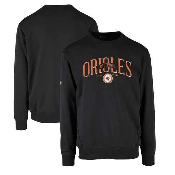 Men's Levelwear Black Baltimore Orioles Zane Cooperstown Collection Retro Spellout Pullover Sweatshirt