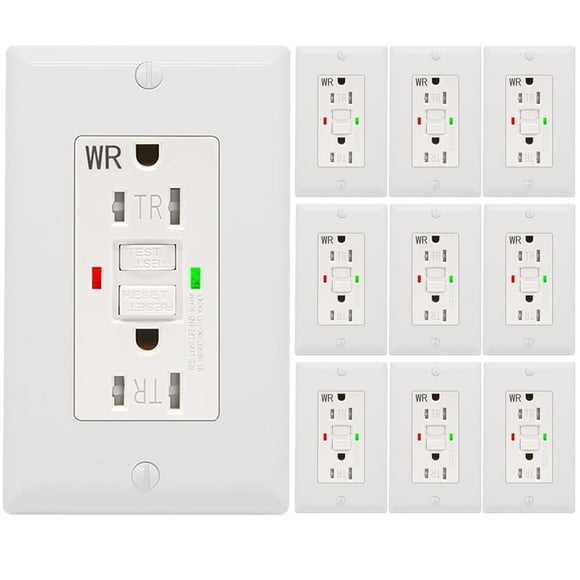 10 Pack - POWAWINI GFCI Outlet 15 Amp, UL Listed, Self-Test GFI Receptacles, TamperResistant, Weather Resistant, LED Indicator, with Decor Wall Plates and Screws, Indoor or Outd
