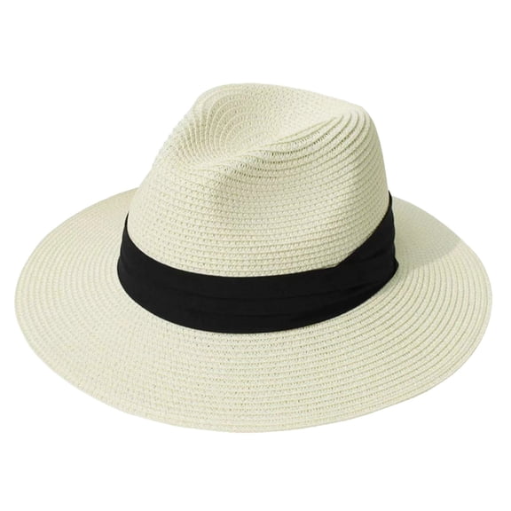 Womens Mens Wide Brim Straw Panama Hat Fedora Summer Beach Sun Hats UPF Straw Hat for Women