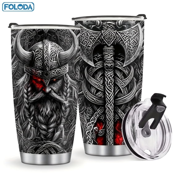 Viking Gift Mug, Viking Style Insulated Stainless Steel Tumbler Best Gift For Birthday Christmas Gift For Men Husband Boy 20oz with Lid Travel Coffee Mug Car Cup Outdoor Water Bottle Gift for Dad Men