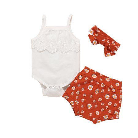 

Newborn Infant Baby Girls Clothes Set Rompers Floral Daisy Pants Headband Sets