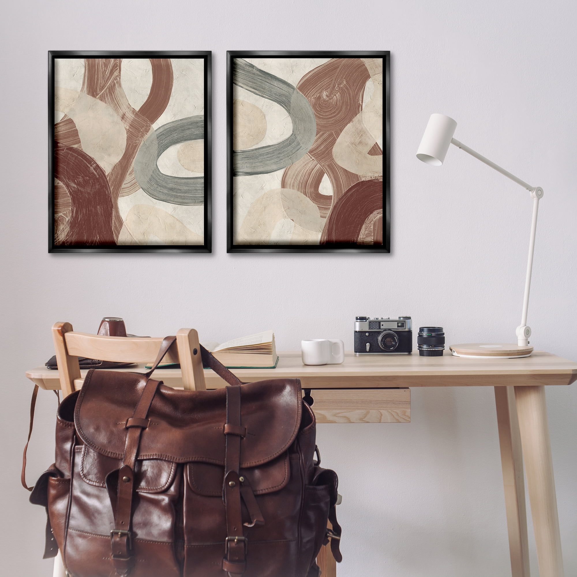 Stupell Industries Curvy Abstract Swirls Abstract Painting Black Floater Framed Canvas Art Print Wall Art, 31 x 25, Set of 2
