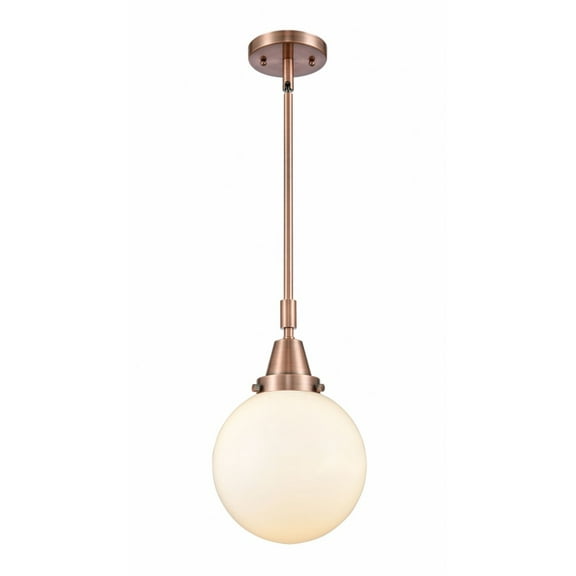 447-1S-AC-G201-8 Innovations Lighting Beacon - 1 Light Stem Hung Mini Pendant-12.63 Inch Tall and 8 Inch Wide-Antique Copper Finish-Matte White Glass
