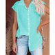 thumbnail image 2 of Camisa con Botones para Mujer, Manga Corta, Color Puro y Brillante, Blusa Informal Suelta de Manga Corta para Mujer, para Salida, Oficina, Fiesta, Cian S, 2 of 6