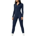 thumbnail image 2 of QATAINLAV Womens Long Sleeve Workout Jumpsuit Zip Up Workout Full Bodysuits One Piece Yoga Rompers Base Layer Snowsuits Navy L, 2 of 8