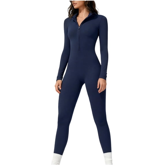 ZACPNCV Womens Solid Color Long Sleeve Yoga Bodysuit One Piece Ski Thermal Wear High Neck Tummy Control Warm Workout Suit